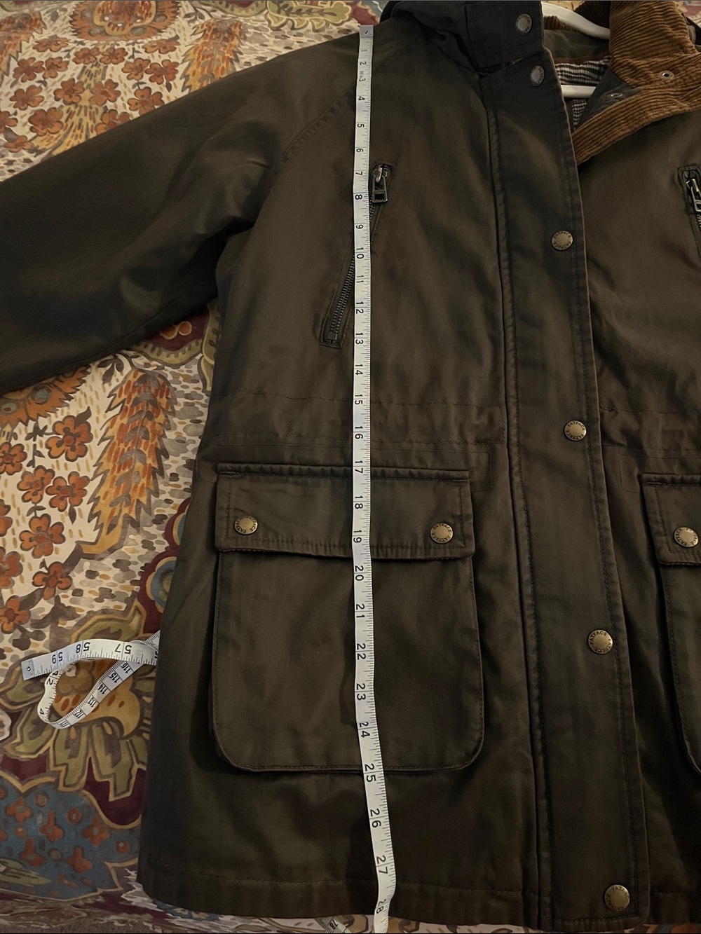 Fat Face Dark Brown Waxed Field Jacket with Tan Corduroy Trim - Picture 6 of 6